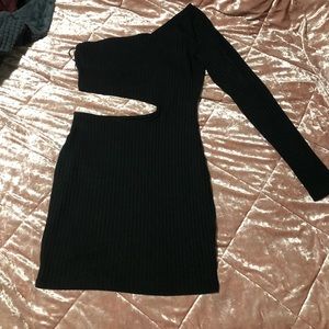 Ribbed one shoulder cut out dress
